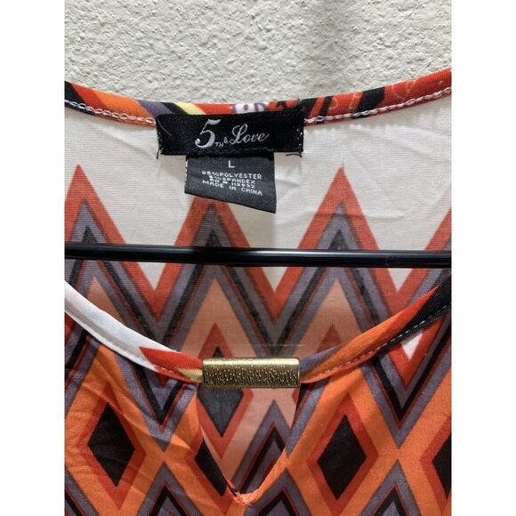 5TH & LOVE KNIT Orange Stripes Argyle Scoop Neck Summer Dress 3/4 Sleeves Large - Picture 6 of 7